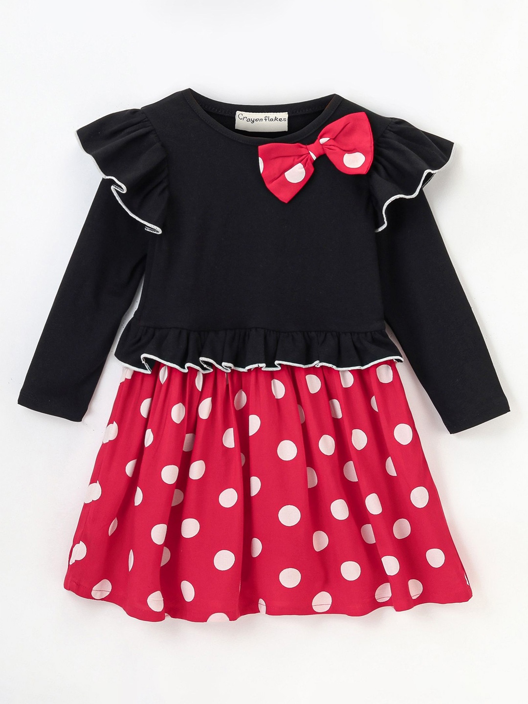

CrayonFlakes Girls Polka Dots Printed Cotton Fit & Flare Dress, Red