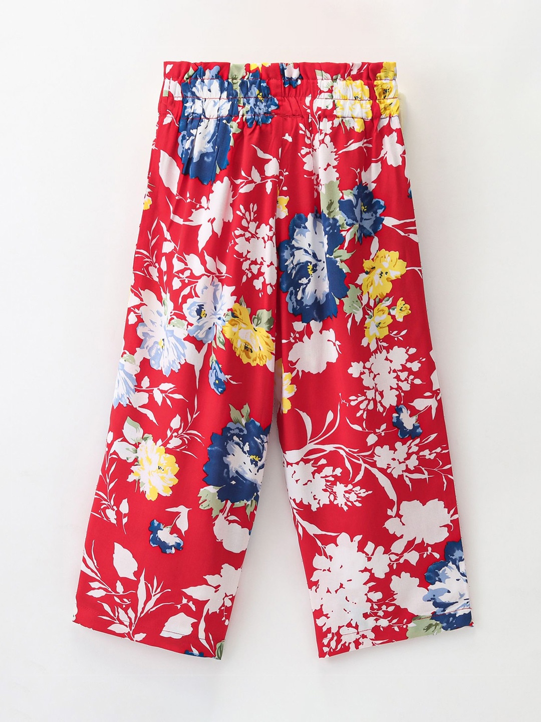

CrayonFlakes Girls Floral Printed Knitted Palazzos, Red