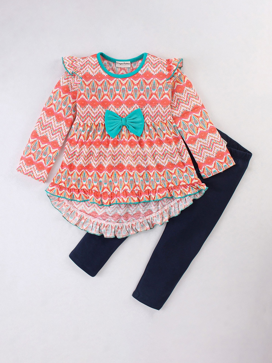 

CrayonFlakes Girls Printed Top With Leggings, Peach