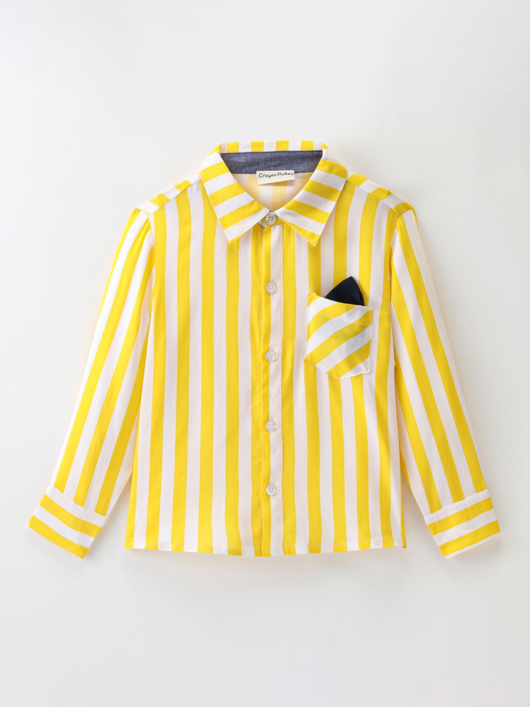 

CrayonFlakes Boys Vertical Striped Spread Collar Casual Shirt, Yellow