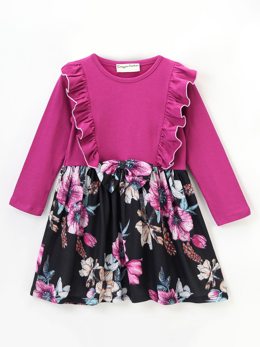 

CrayonFlakes Girls Floral Printed Cotton Fit & Flare Dress, Magenta