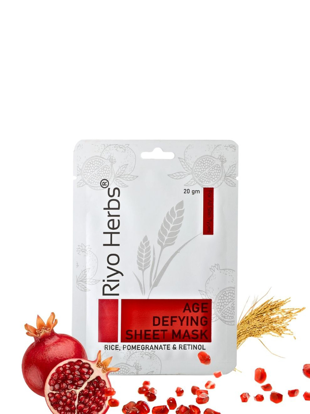

Riyo Herbs Age Defying Sheet Mask With Pomegranate & Rentiol - 20 g, White