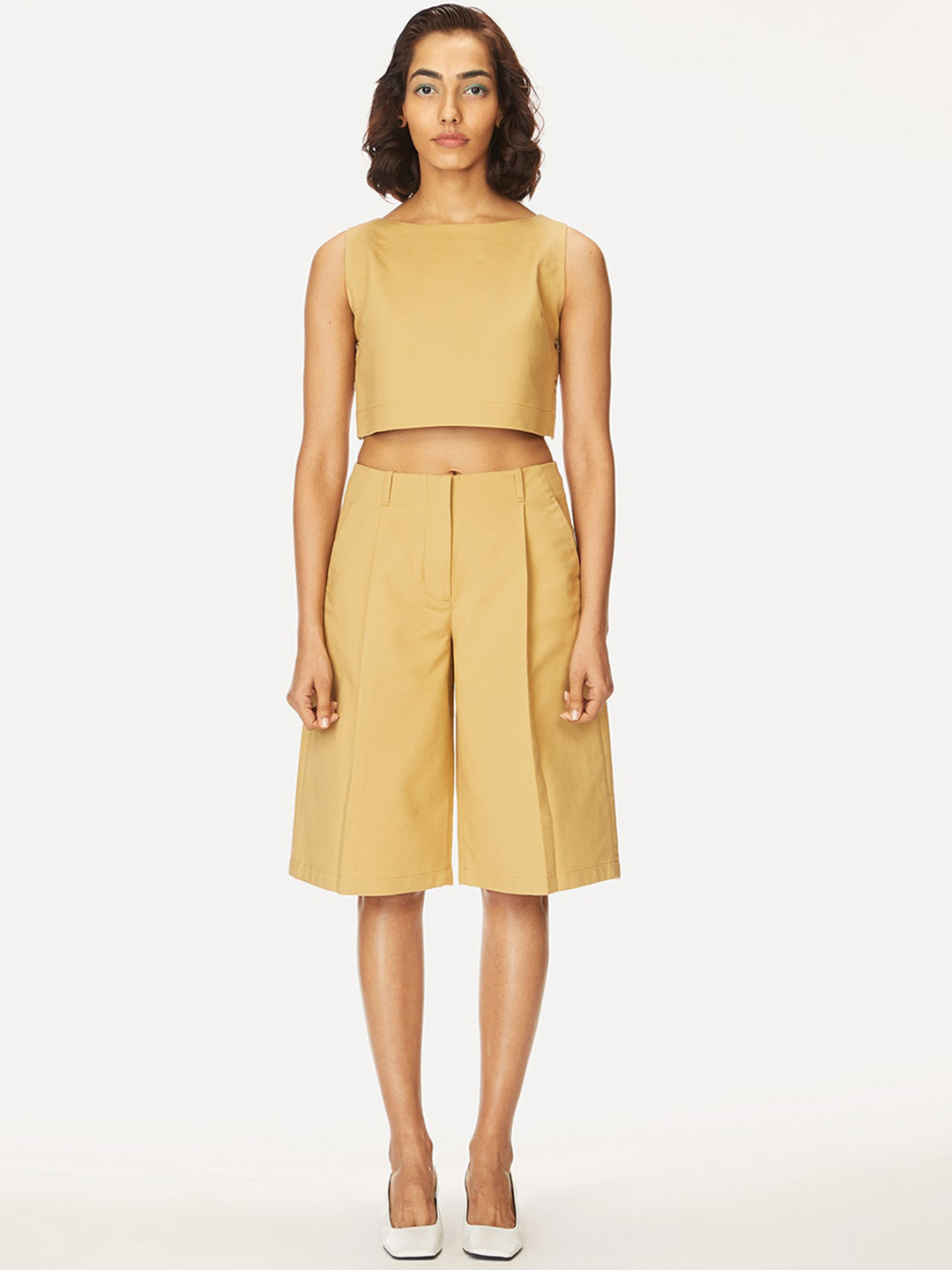 

Bhaane Women Regular Fit Mid-Rise Cotton Regular Shorts, Yellow