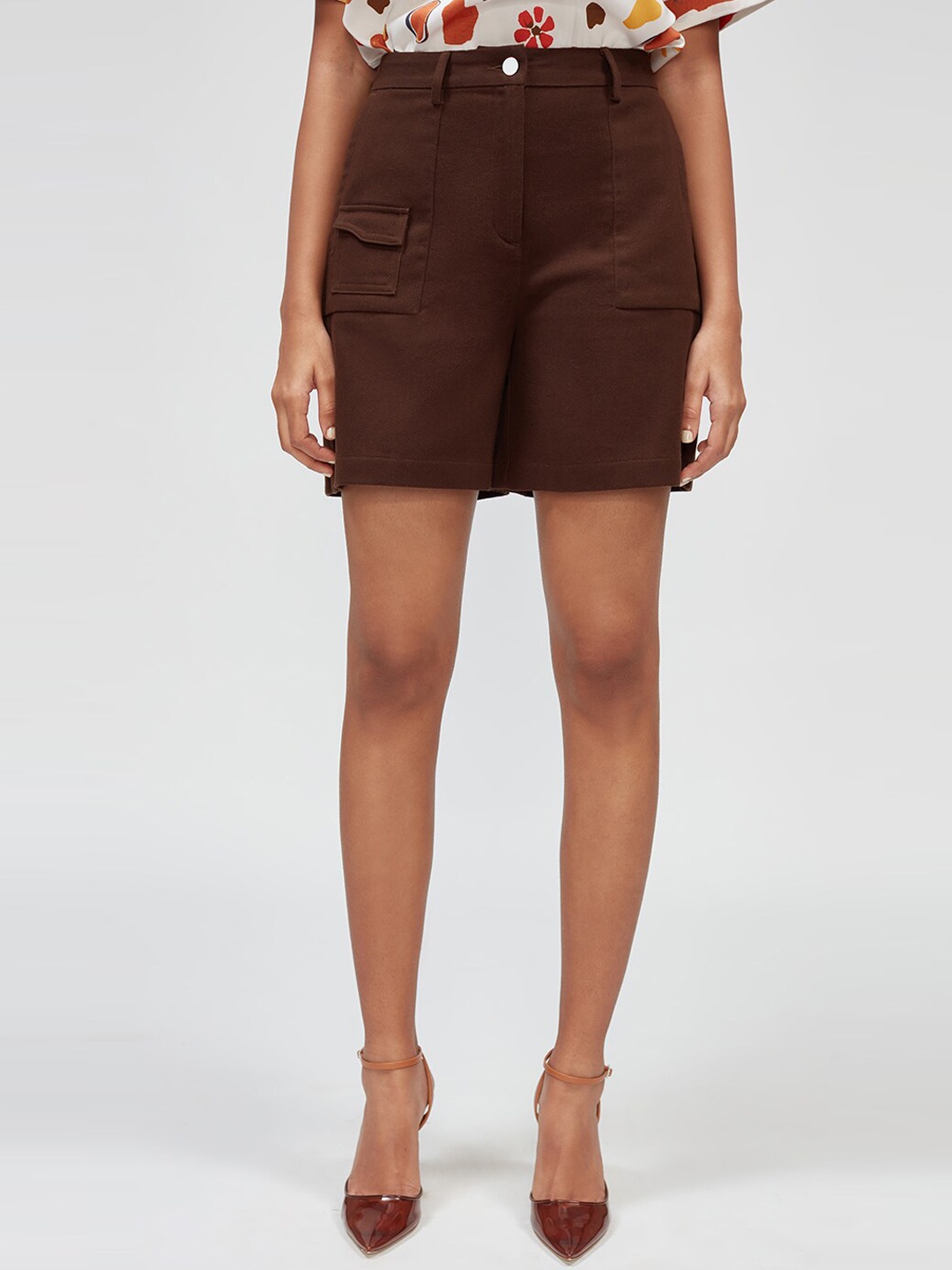 

Bhaane Women Regular Fit Mid-Rise Cotton Regular Shorts, Coffee brown