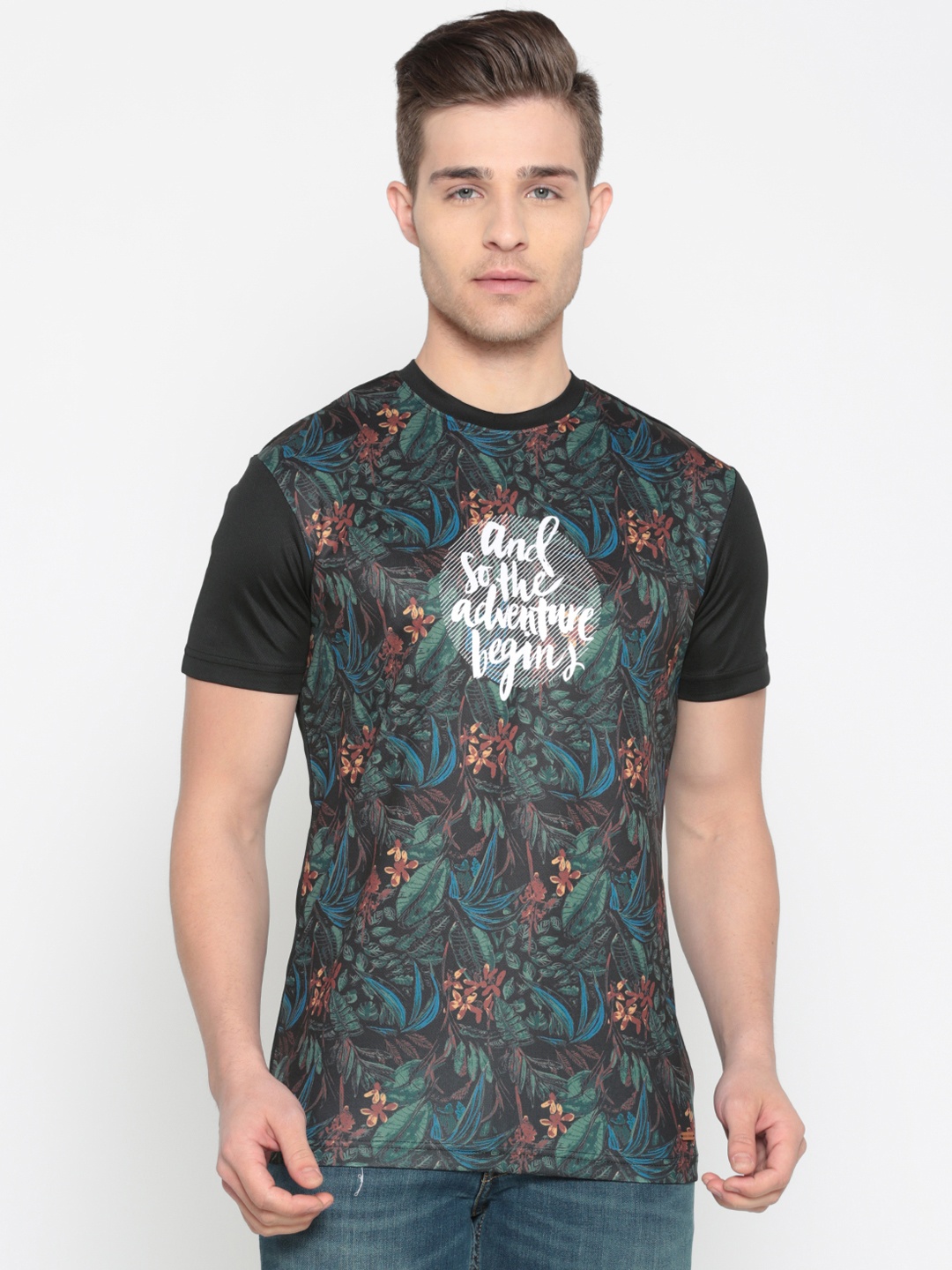 

Park Avenue Men Black Printed Round Neck T-shirt