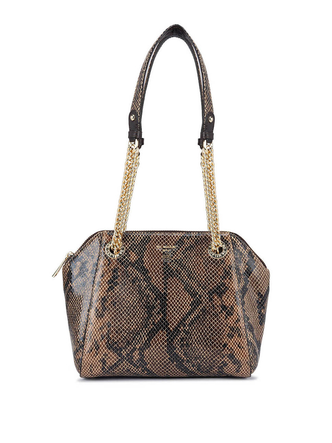 

Da Milano Brown Animal Textured Leather Structured Shoulder Bag