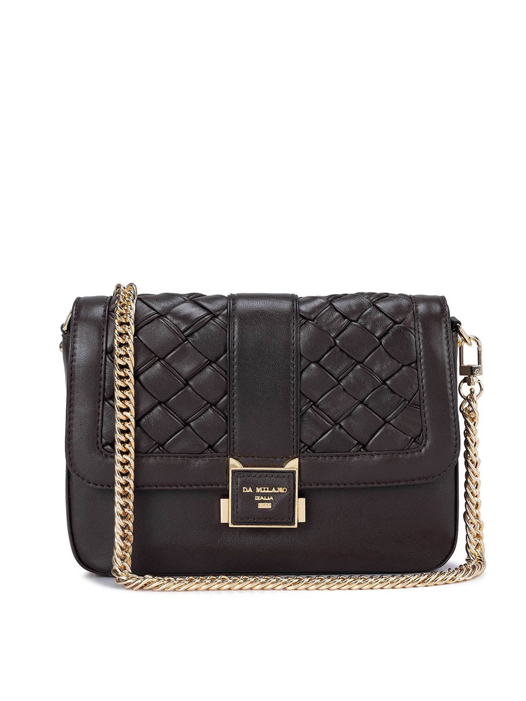 

Da Milano Textured Leather Structured Sling Bag, Brown
