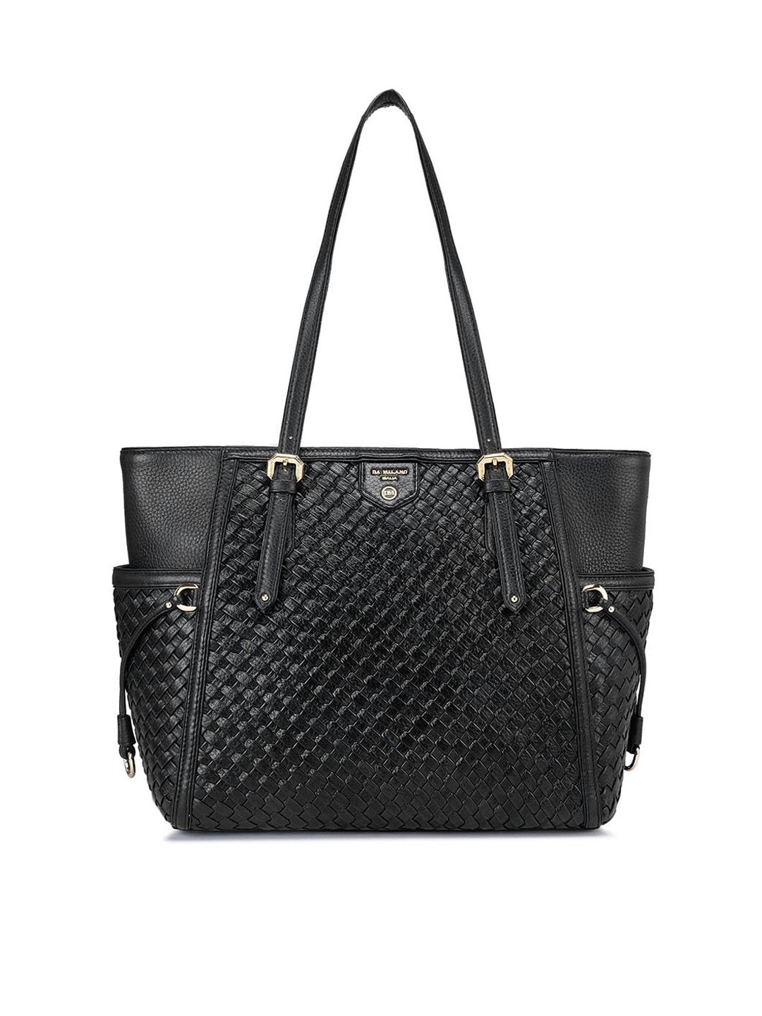 

Da Milano Geometric Leather Oversized Structured Shoulder Bag, Black