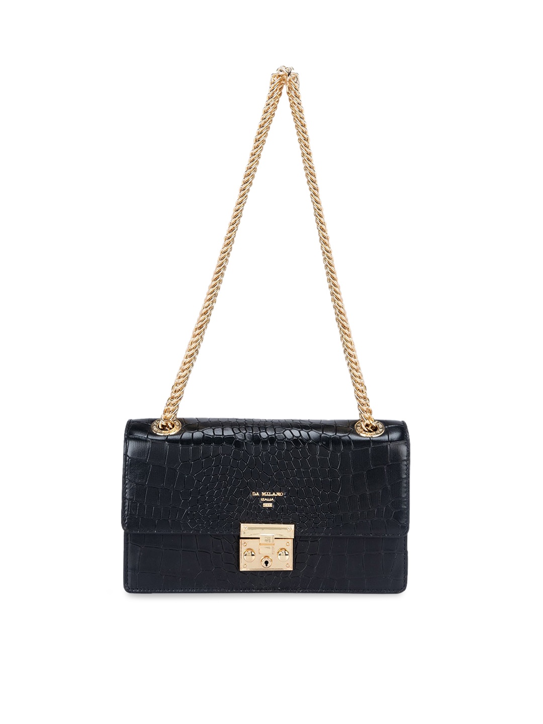 

Da Milano Textured Leather Structured Shoulder Bag, Black