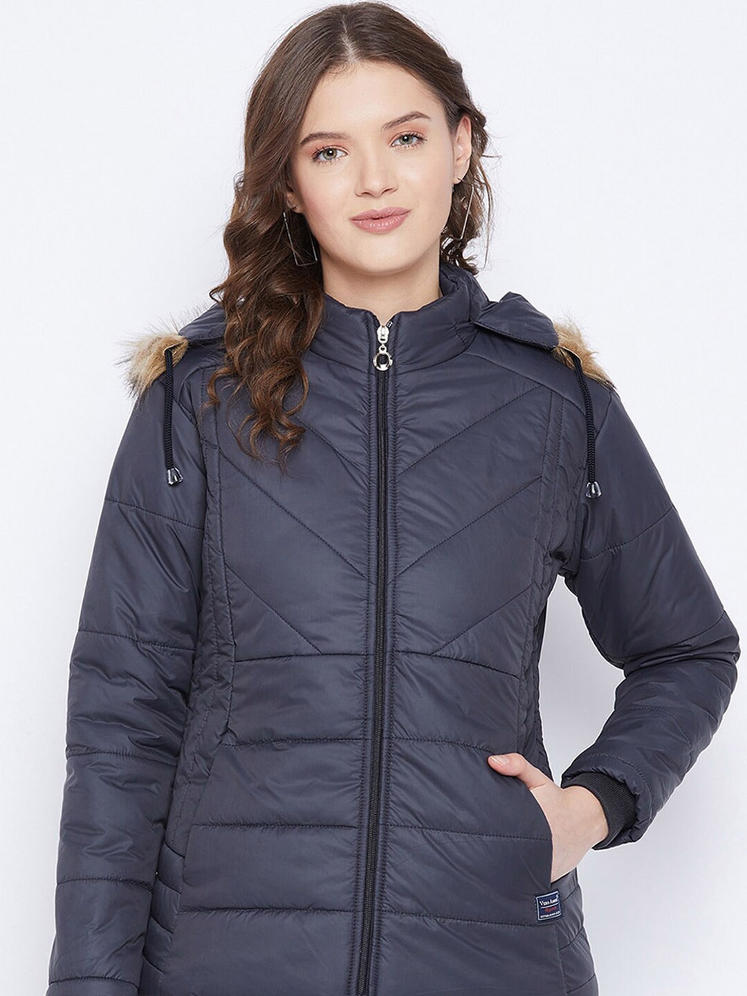 

VERO AMORE Faux Fur Trim Hooded Padded Jacket, Navy blue