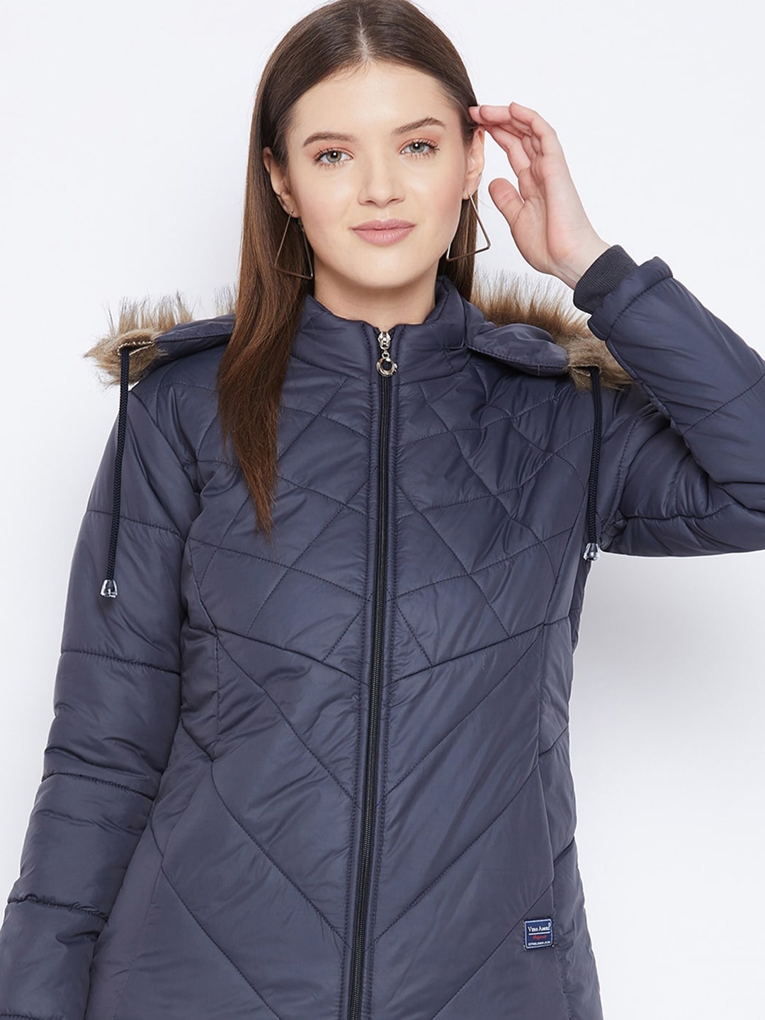 

VERO AMORE Faux Fur Trim Hooded Padded Jacket, Navy blue