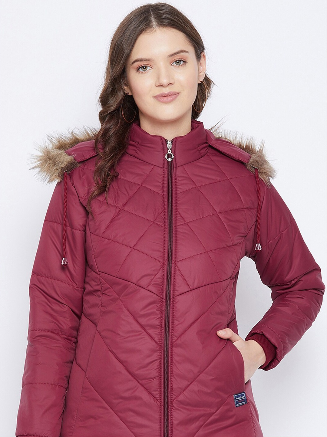 

VERO AMORE Faux Fur Trim Hooded Padded Jacket, Maroon