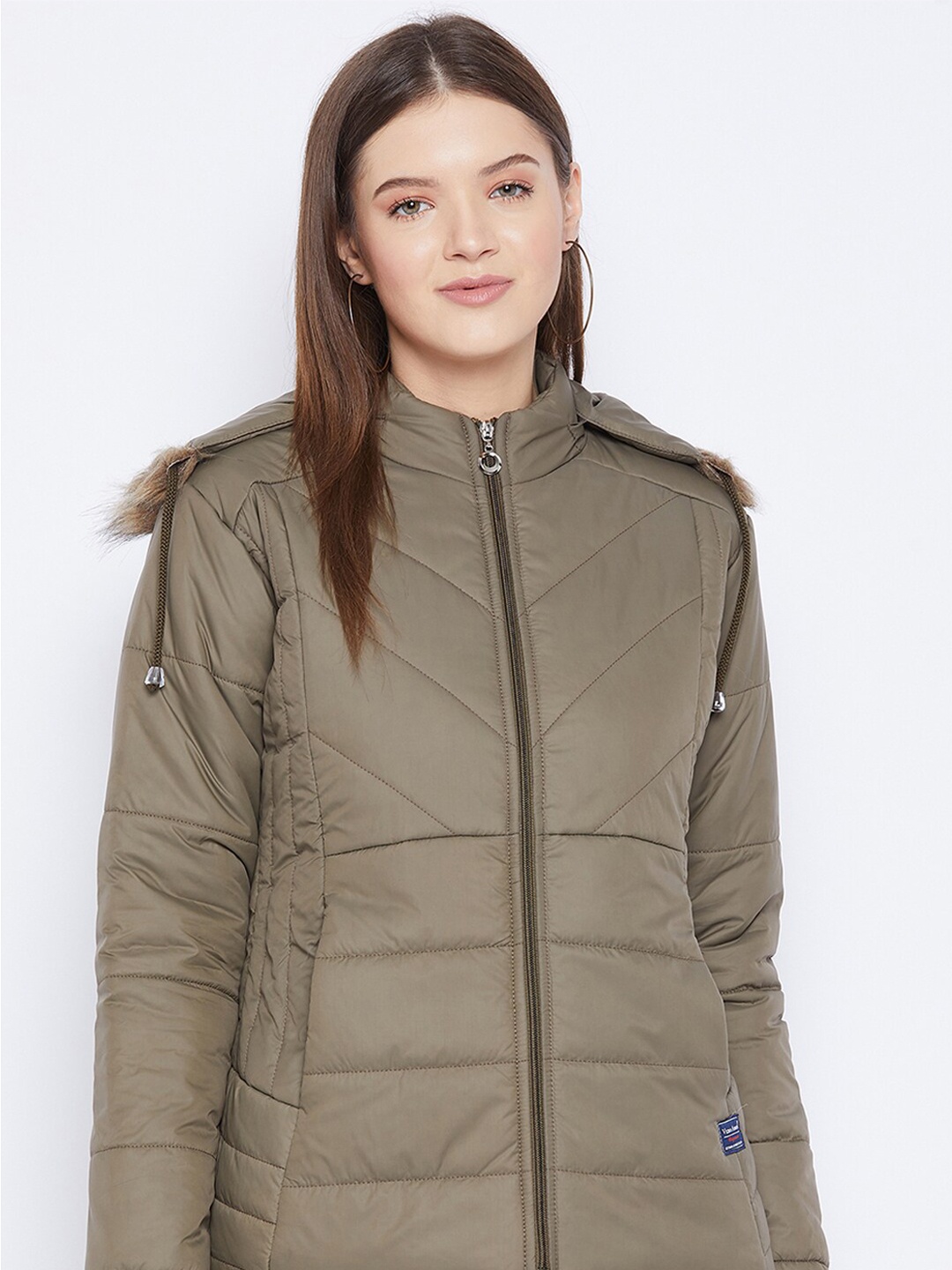 

VERO AMORE Faux Fur Trim Hooded Padded Jacket, Olive