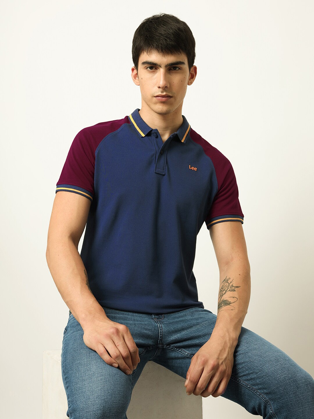 

Lee Colorblocked Polo Collar Slim Fit T-shirt, Blue