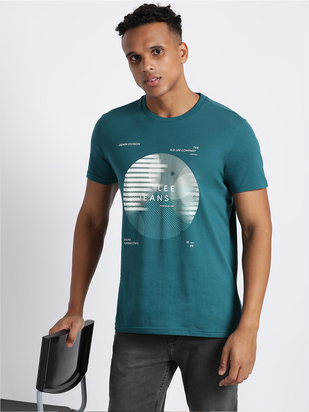 Lee Graphic Printed Slim Fit Cotton T-shirt, Green