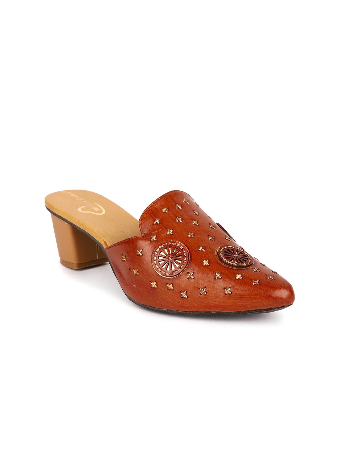 

The Desi Dulhan Pointed Toe Ethnic Embroidered Block Mules, Brown