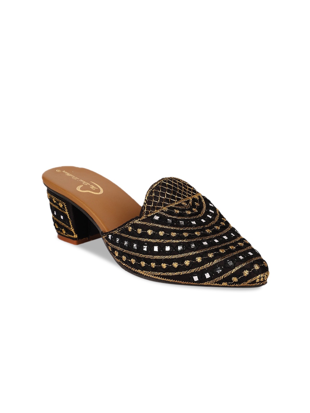 

The Desi Dulhan Embroidered Block Heel Mules, Black