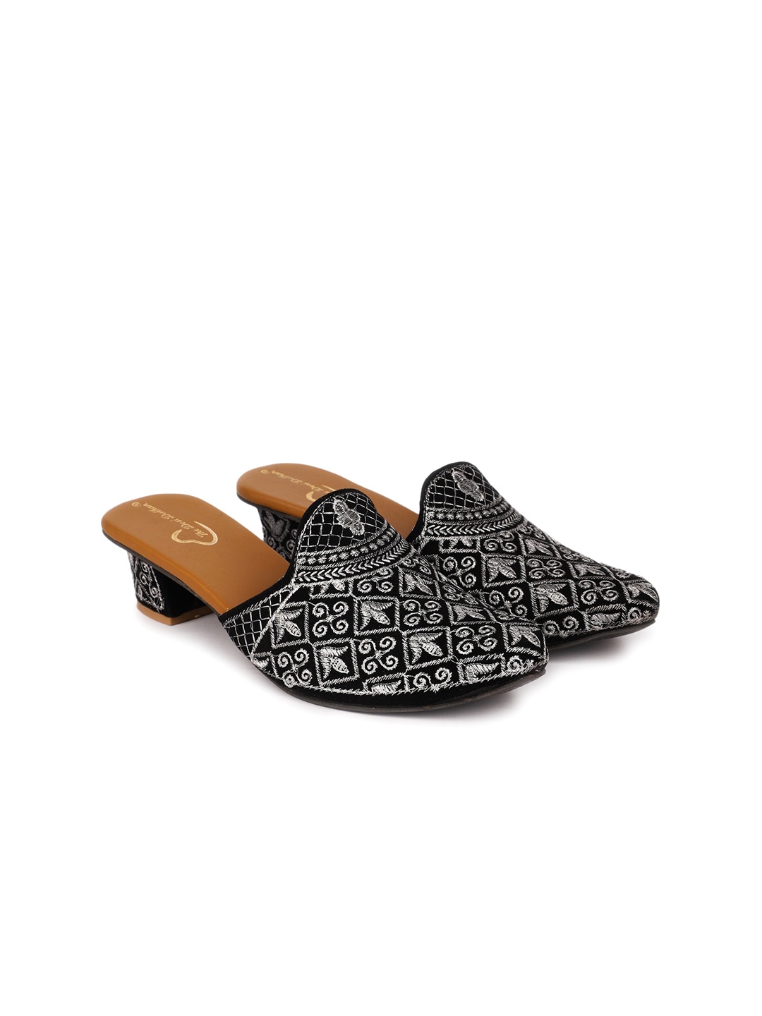 

The Desi Dulhan Embroidered Block Heel Mules, Black