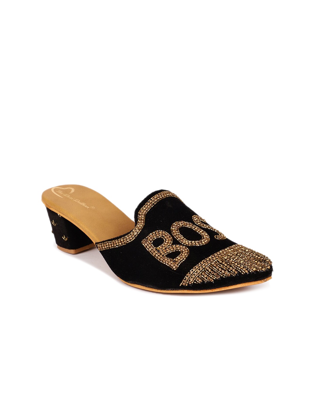 

The Desi Dulhan Embellished Block Heel Mules, Black