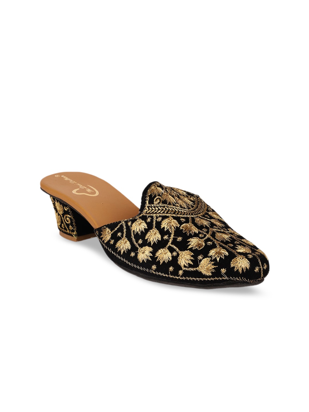 

The Desi Dulhan Embroidered Block Heel Mules, Black