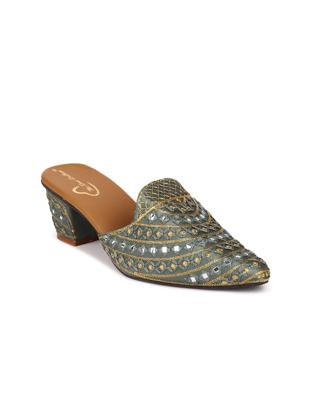 

The Desi Dulhan Embroidered Block Heel Mules, Teal