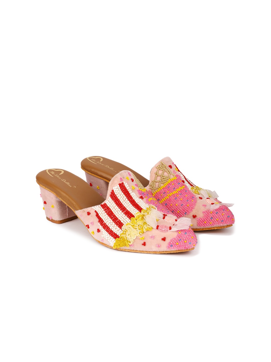 

The Desi Dulhan Embellished Block Heel Mules, Pink