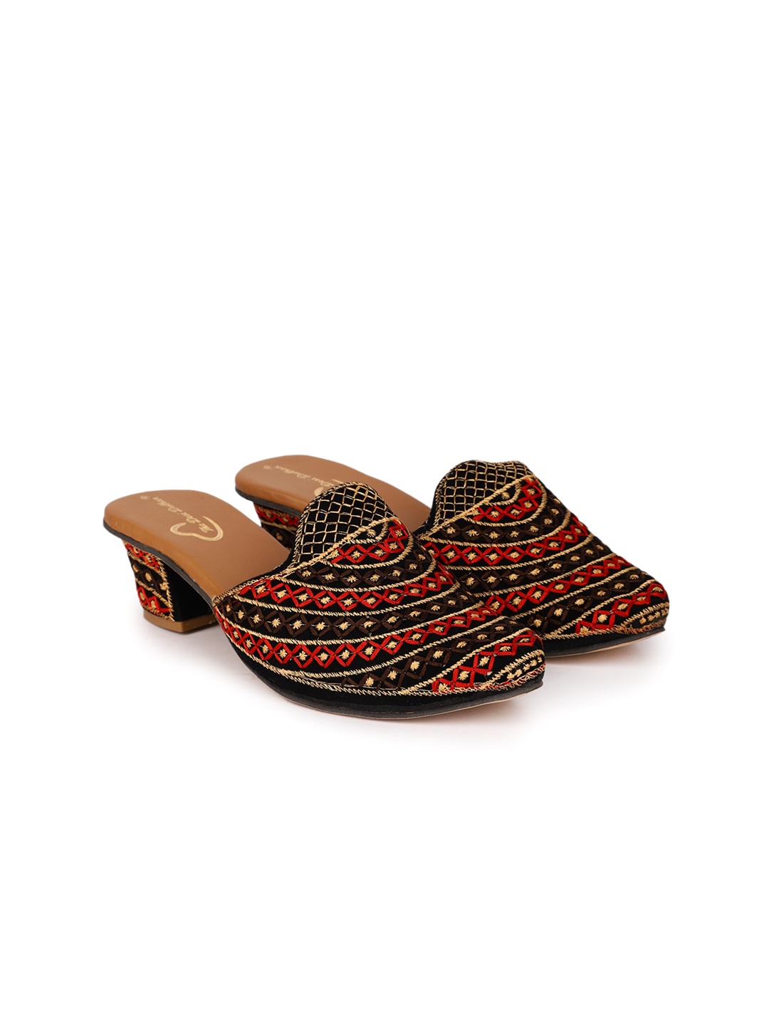 

The Desi Dulhan Embroidered Block Heel Mules, Black