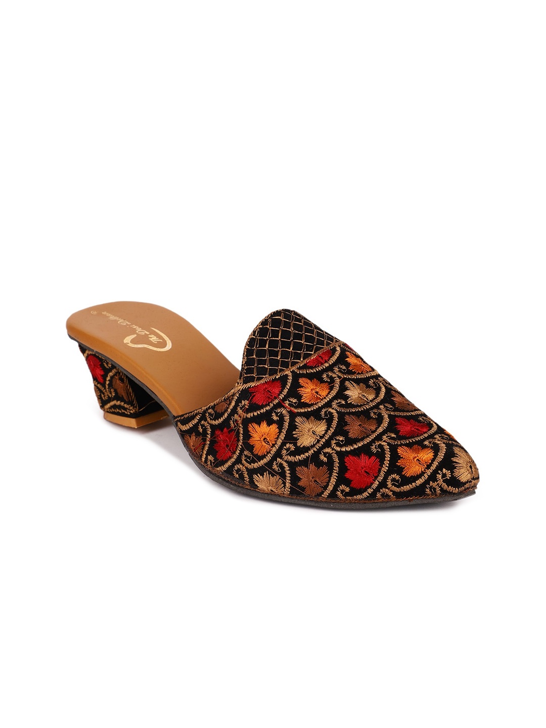 

The Desi Dulhan Embroidered Block Heel Mules, Black
