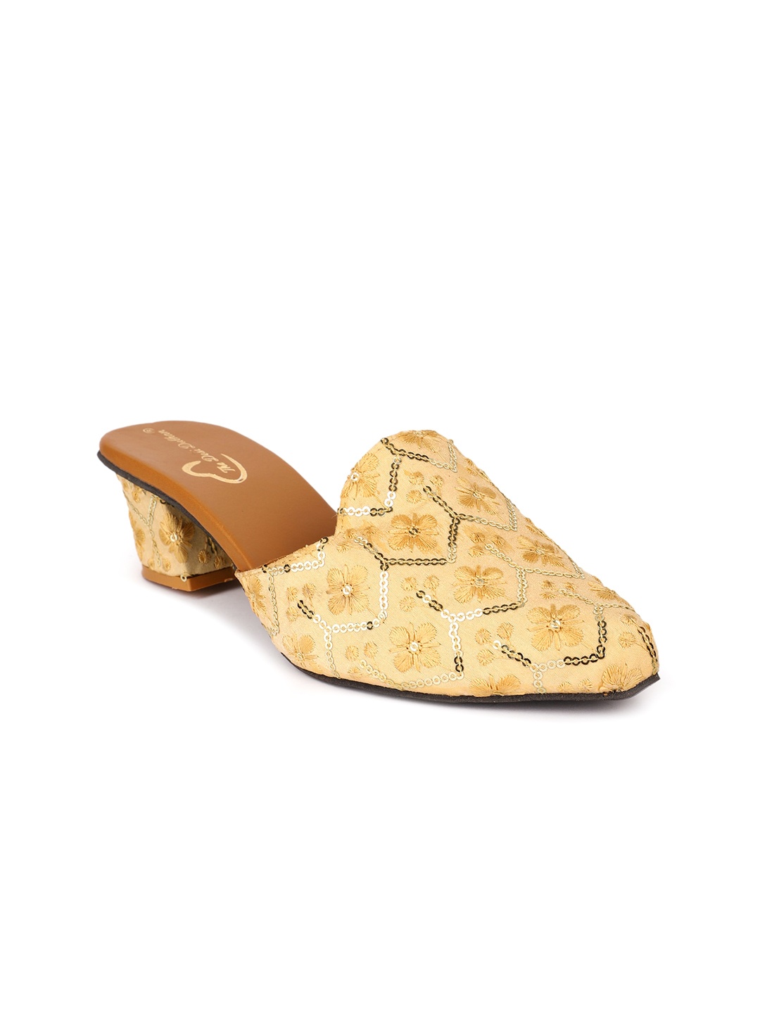 

The Desi Dulhan Embroidered Block Heel Mules, Gold