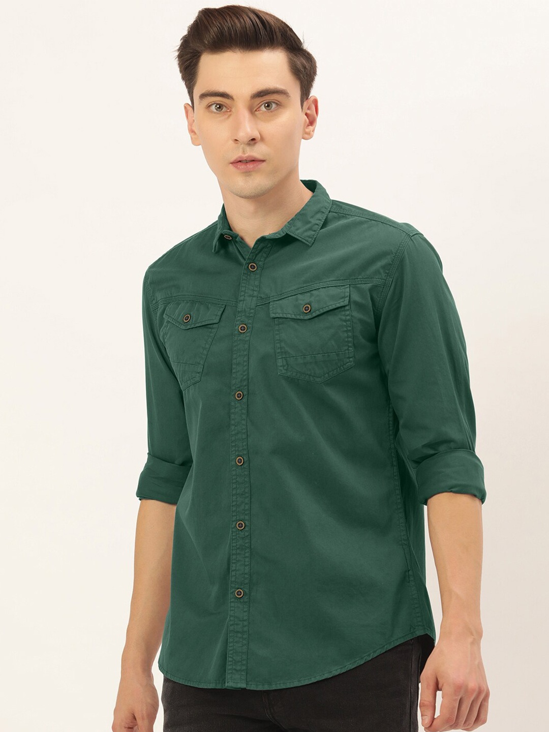 

IVOC Slim Fit Cotton Casual Shirt, Green