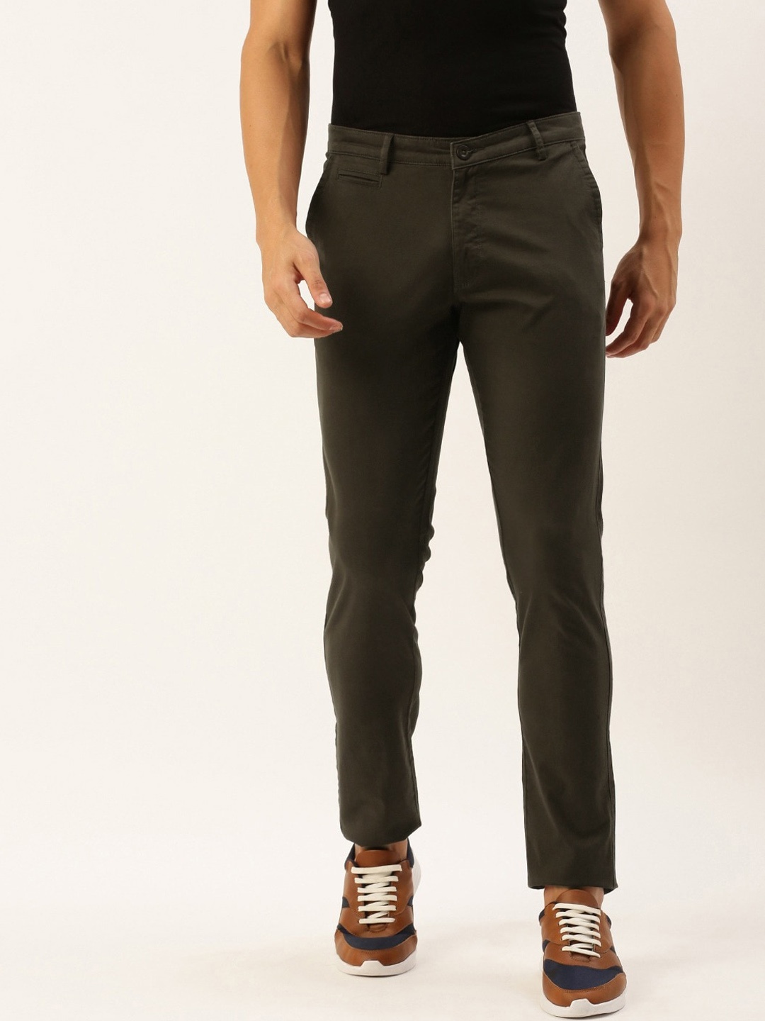 

IVOC Men Solid Slim Fit Mid-Rise Cotton Lycra Chinos Trousers, Olive
