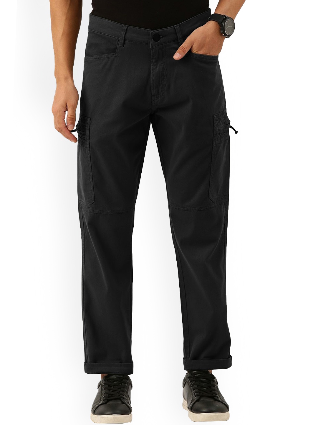 

Bene Kleed Men Slim Fit Mid Rise Cotton Lycra Cargos Trousers, Black