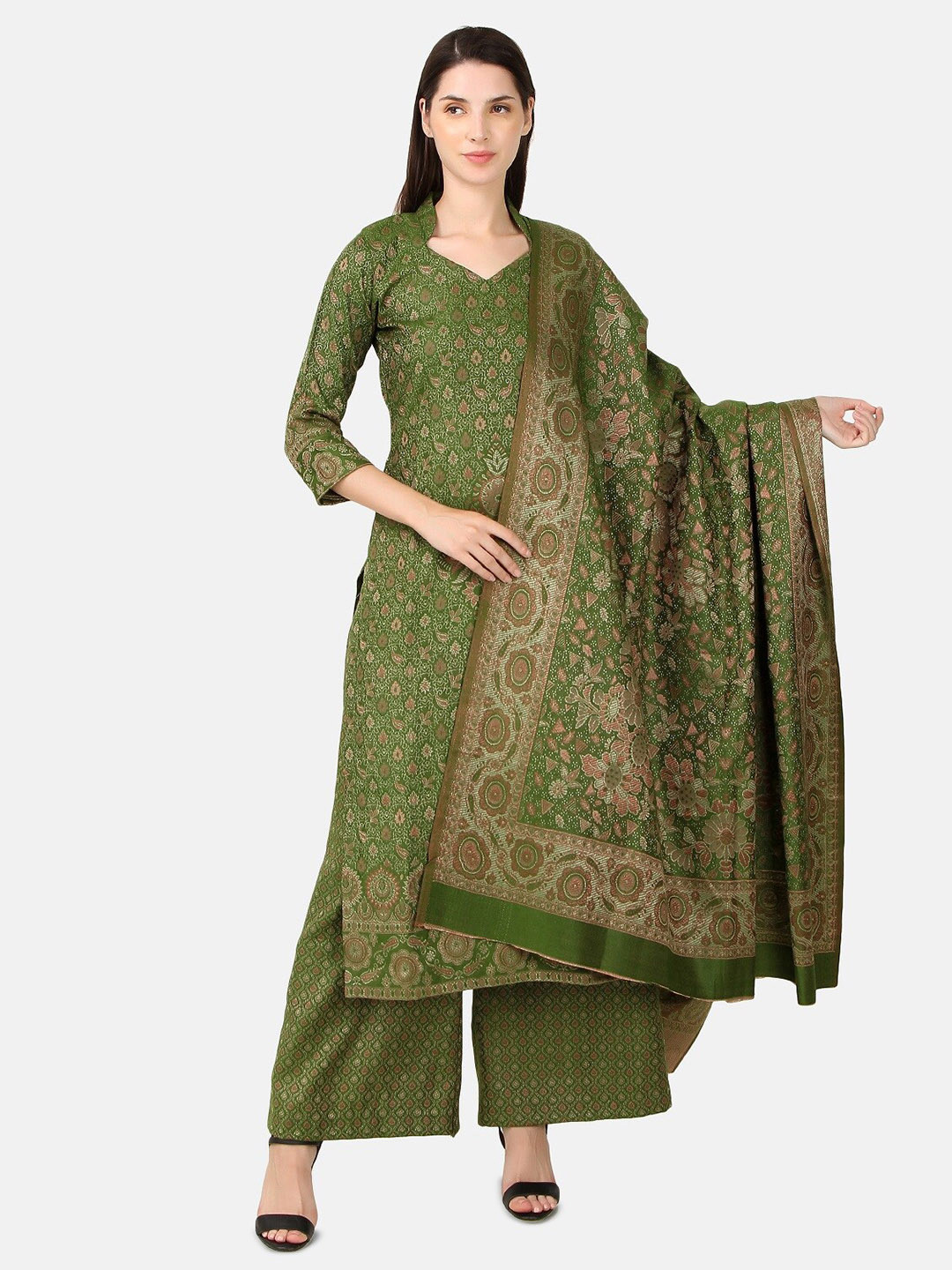 

FEMLOOM Ethnic Motifs Printed Unstitched Dress Material, Green