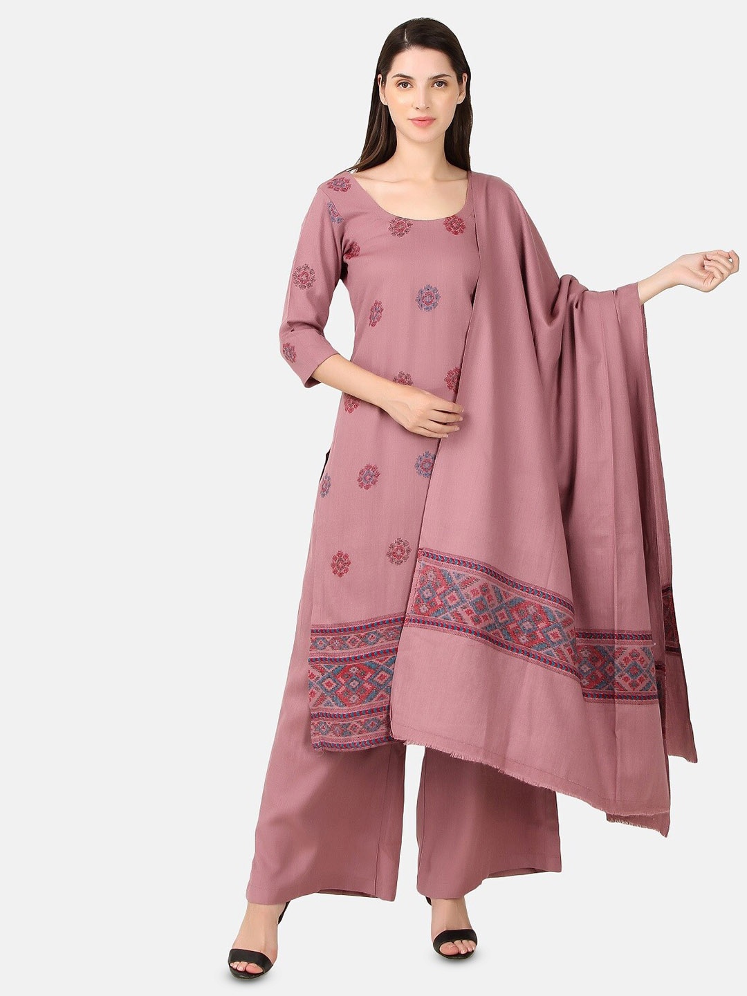 

FEMLOOM Ethnic Motifs Woven Design Unstitched Dress Material, Pink