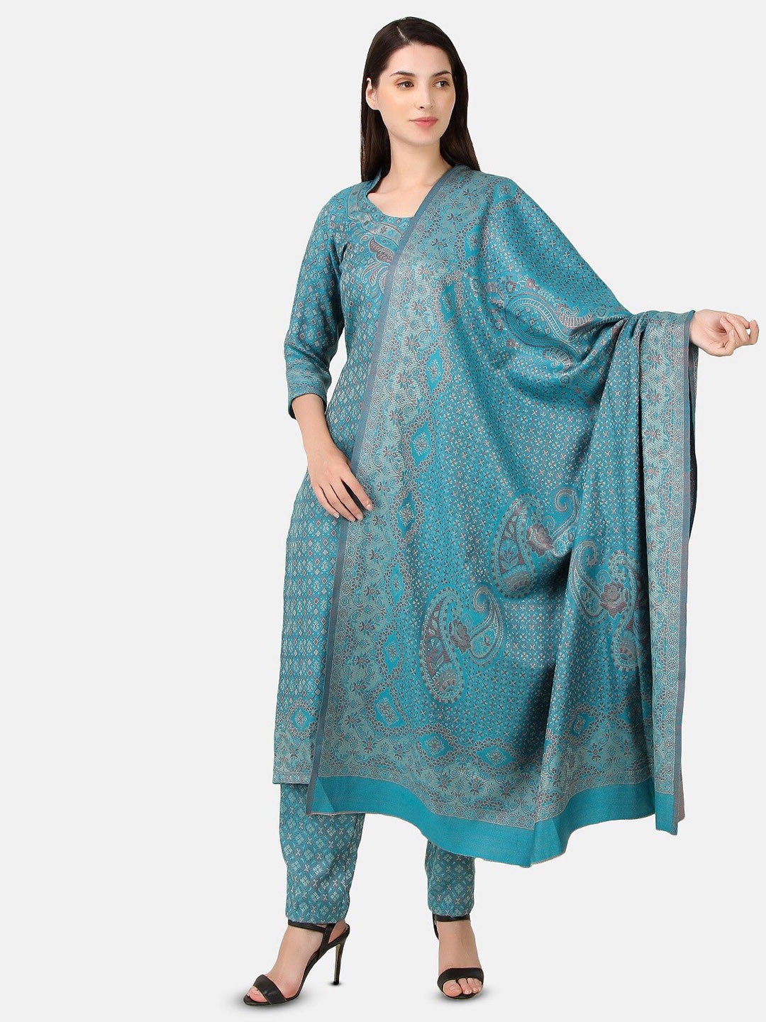 

FEMLOOM Ethnic Motifs Woven Design Unstitched Dress Material, Turquoise blue