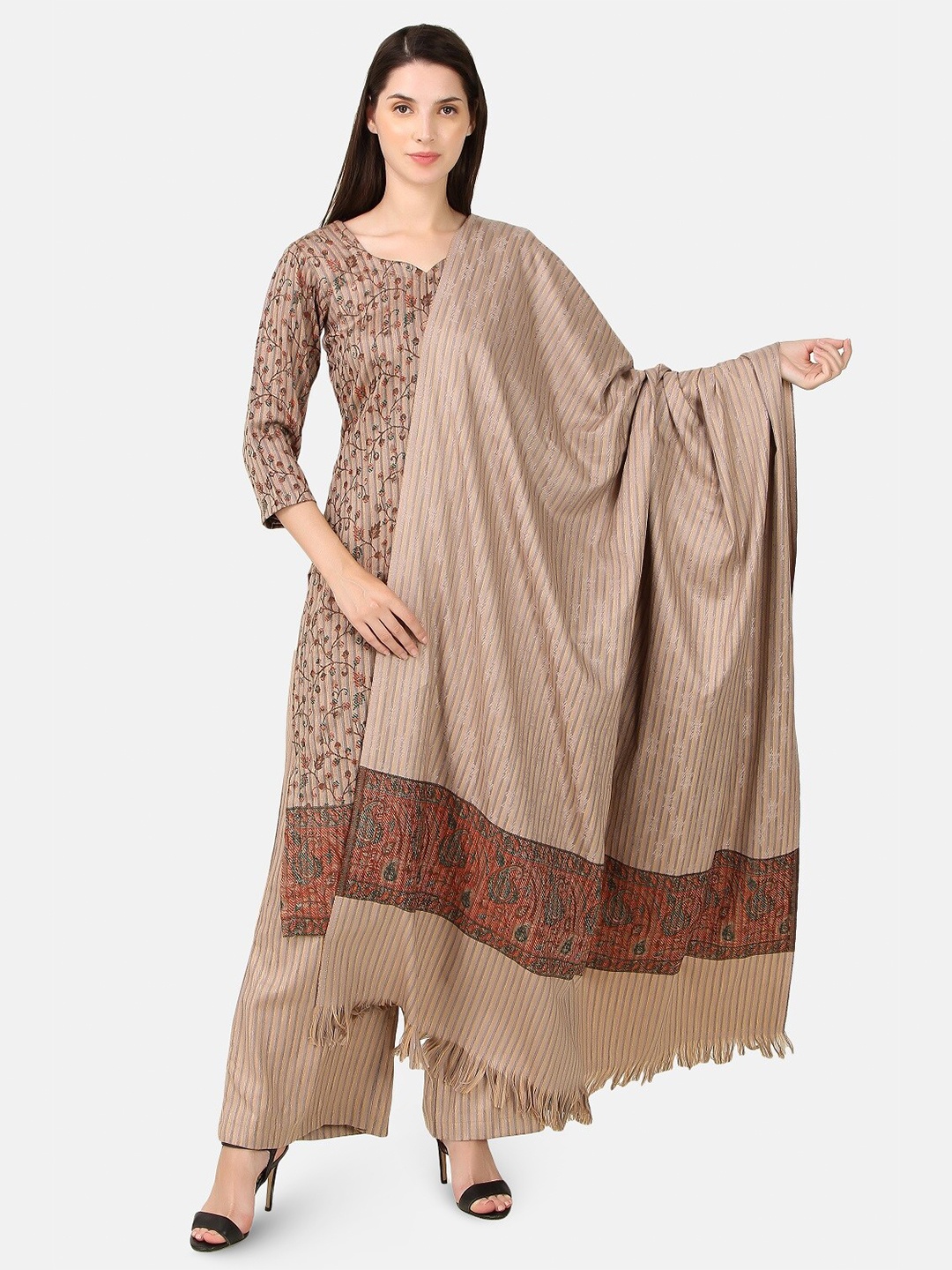 

FEMLOOM Ethnic Motifs Woven Design Unstitched Dress Material, Beige