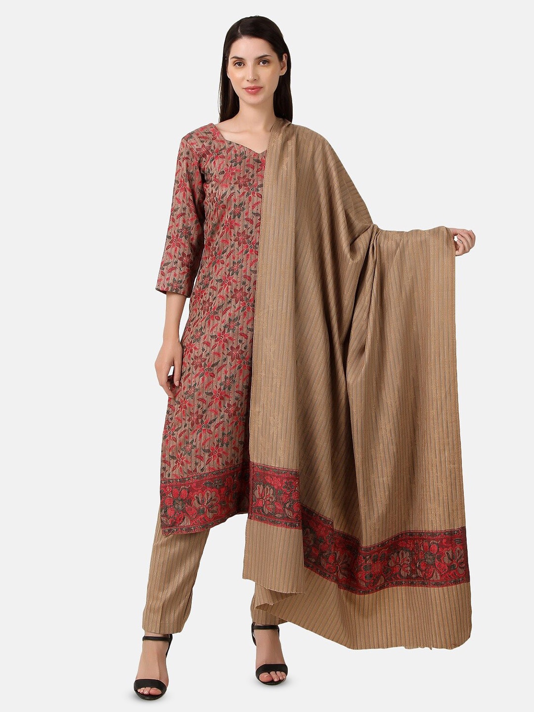 

FEMLOOM Ethnic Motifs Woven Design Unstitched Dress Material, Beige