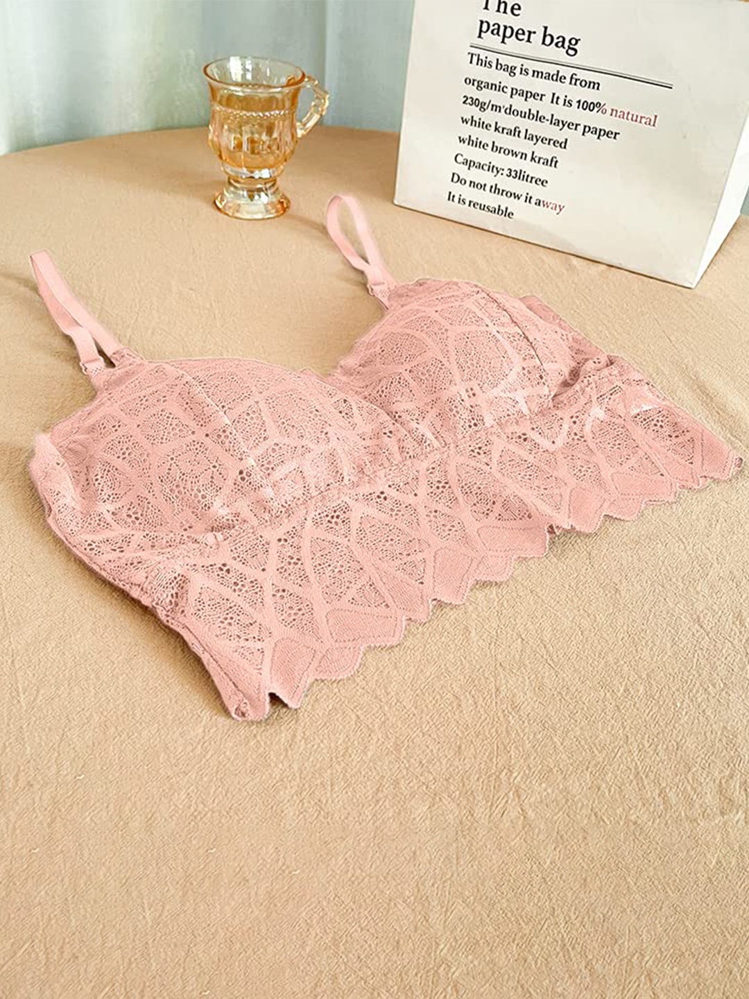 

VAGHBHATT Pink Floral Bralette Bra Half Coverage Lightly Padded