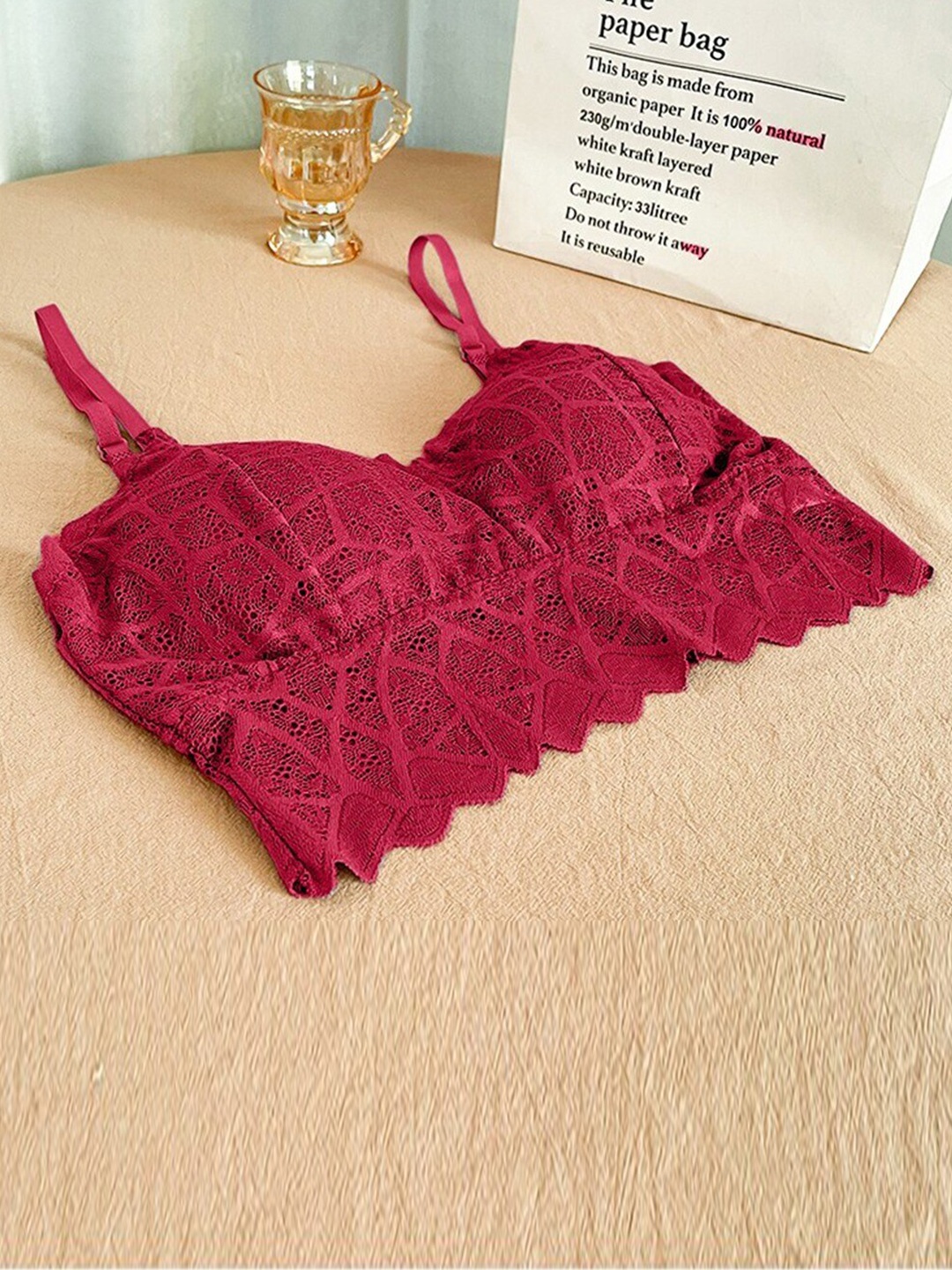 VAGHBHATT Red Floral Bralette Bra Half Coverage Lightly Padded