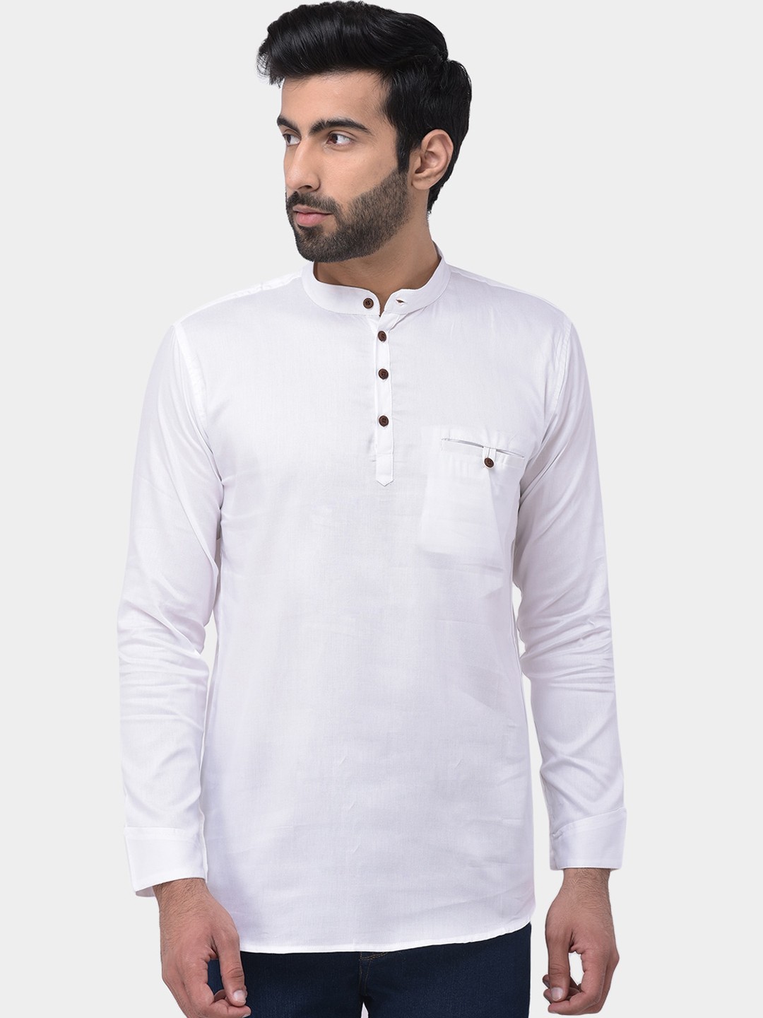 

SG LEMAN Mandarin Collar Cotton Silk Kurta, Off white