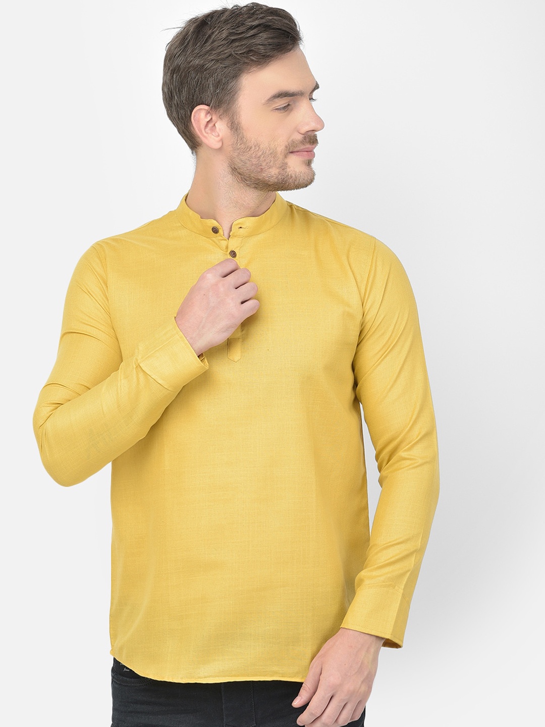 

SG LEMAN Mandarin Collar Cotton Silk Kurta, Yellow