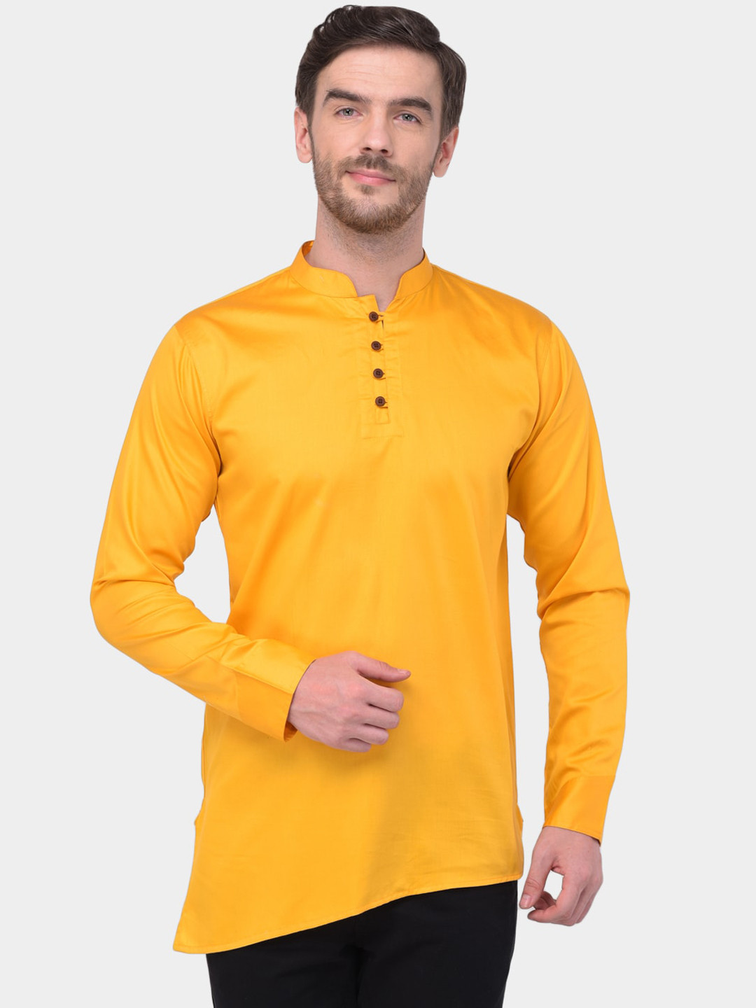 

SG LEMAN Mandarin Collar Cotton Silk Kurta, Yellow