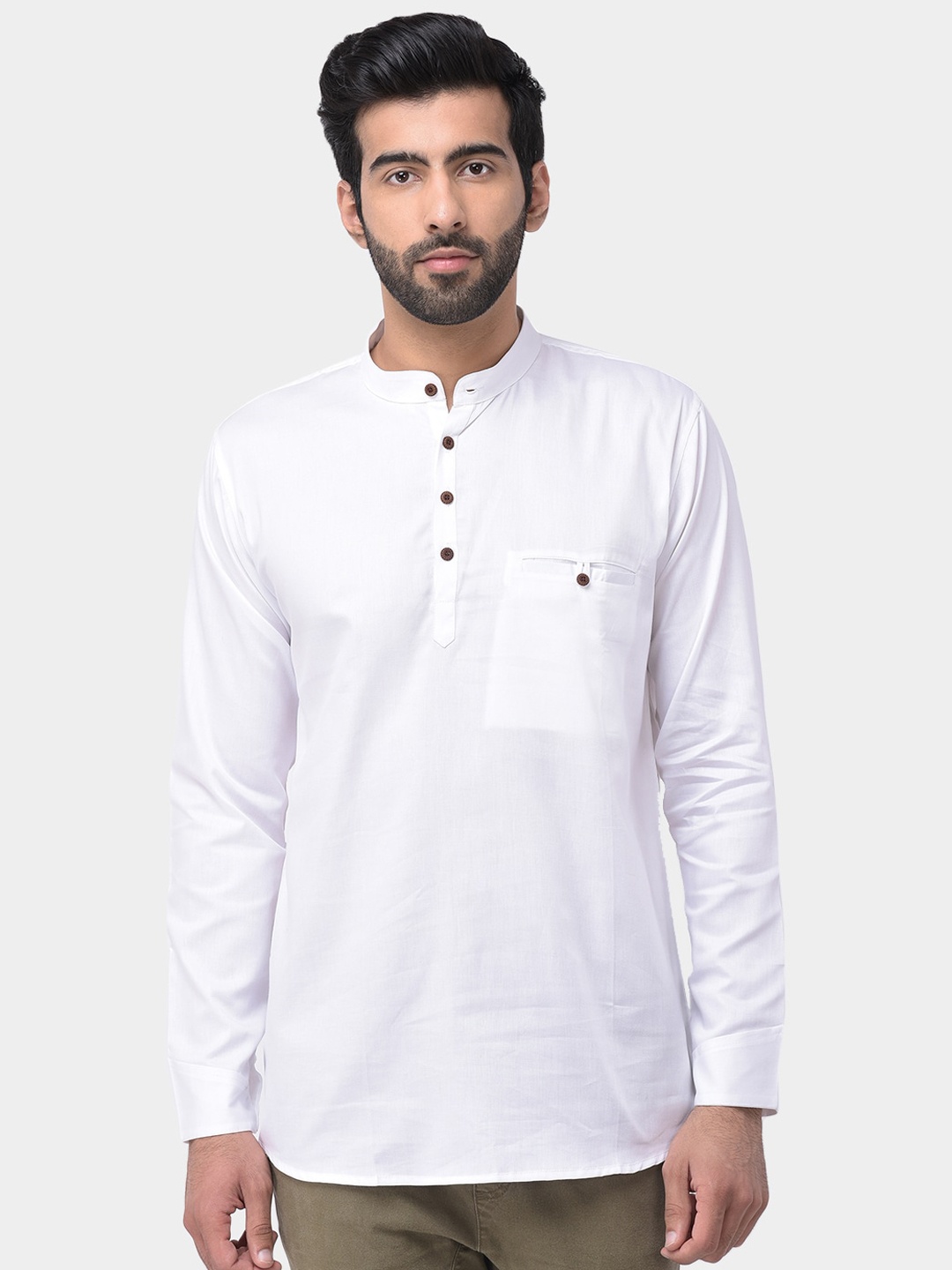 

SG LEMAN Band Collar Cotton Silk Straight Kurta, White