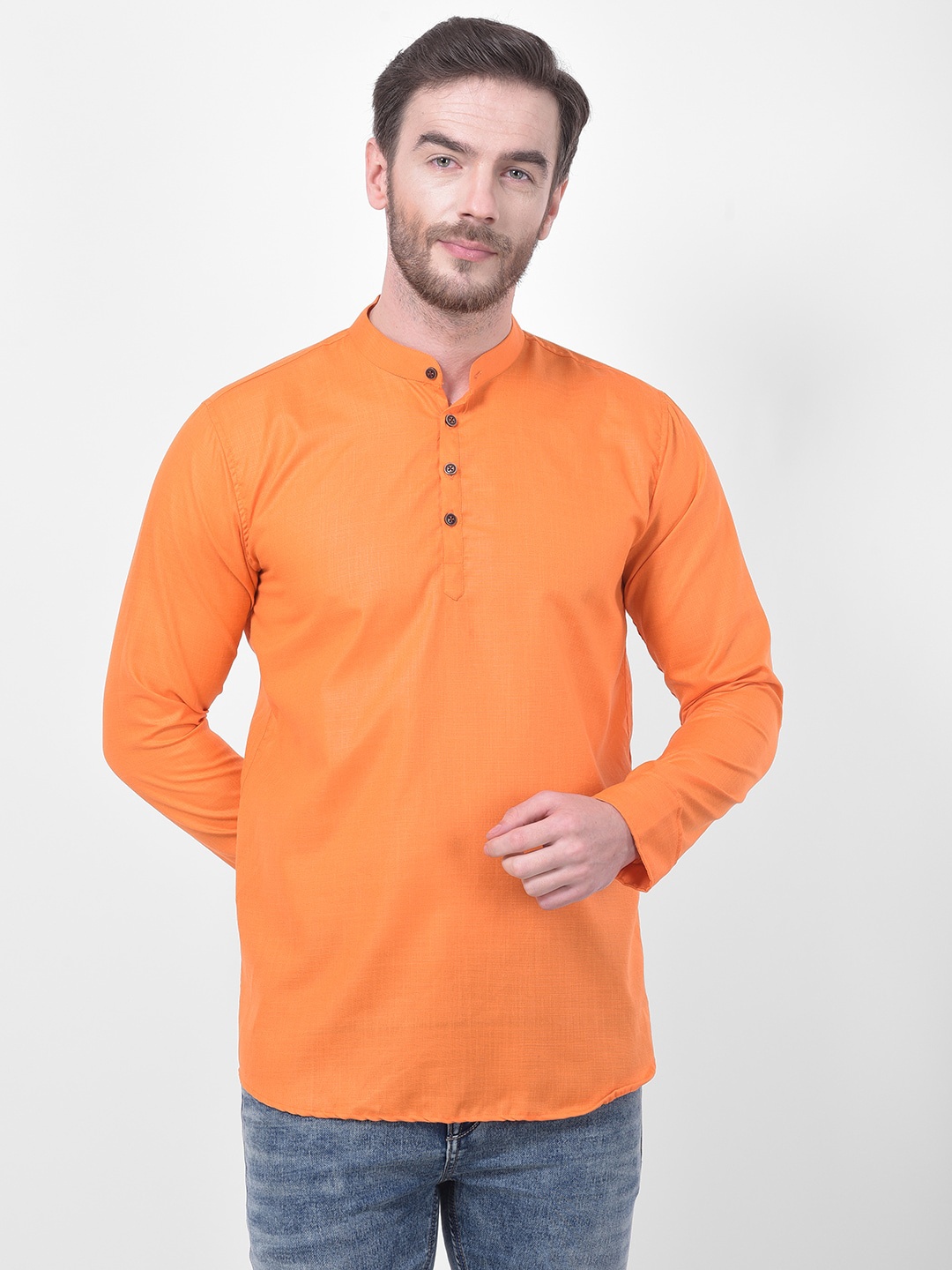 

SG LEMAN Band Collar Straight Kurta, Orange