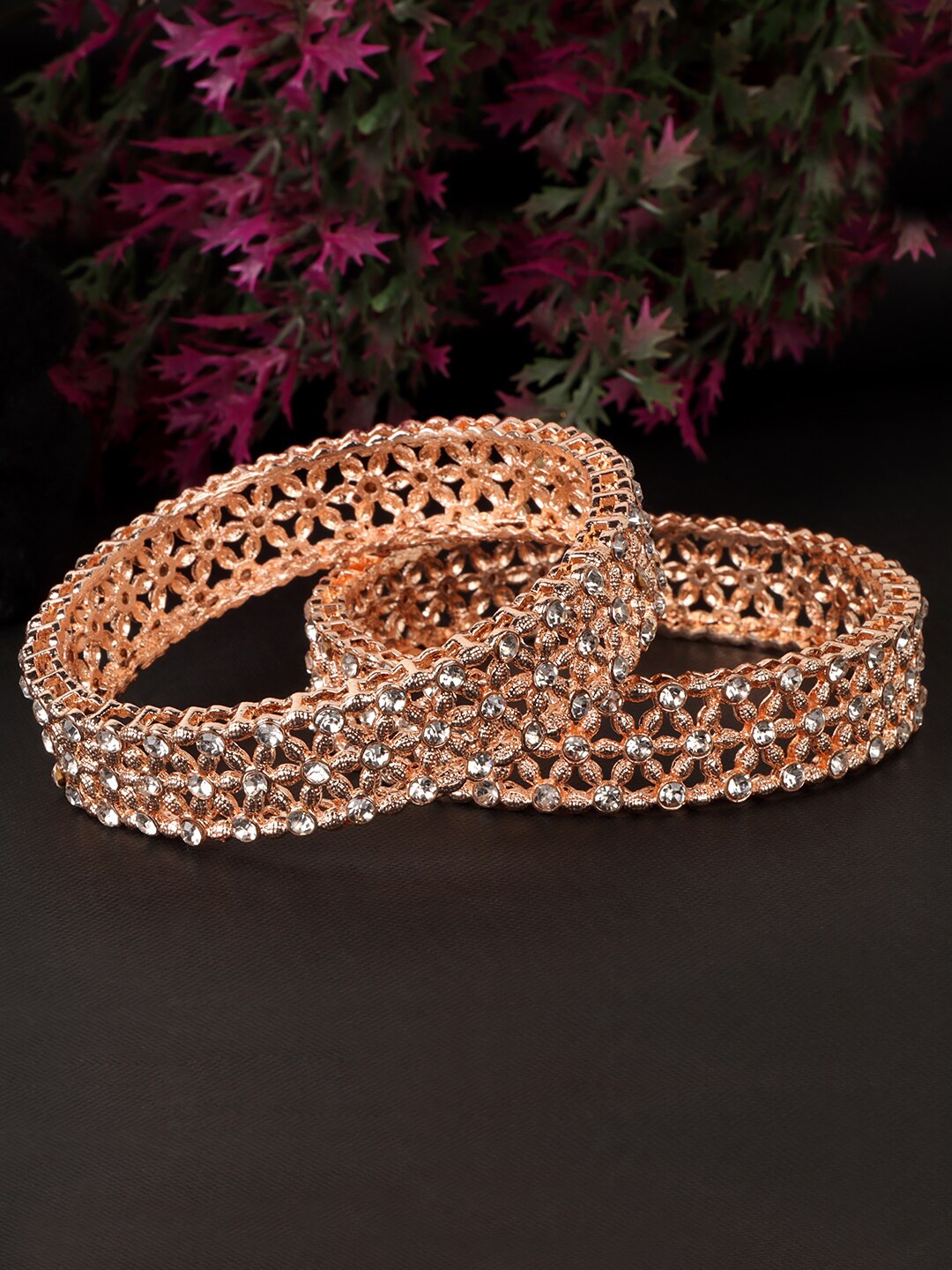 

JEWELS GEHNA Set Of 2 Rose Gold-Plated AD-Studded Bangles