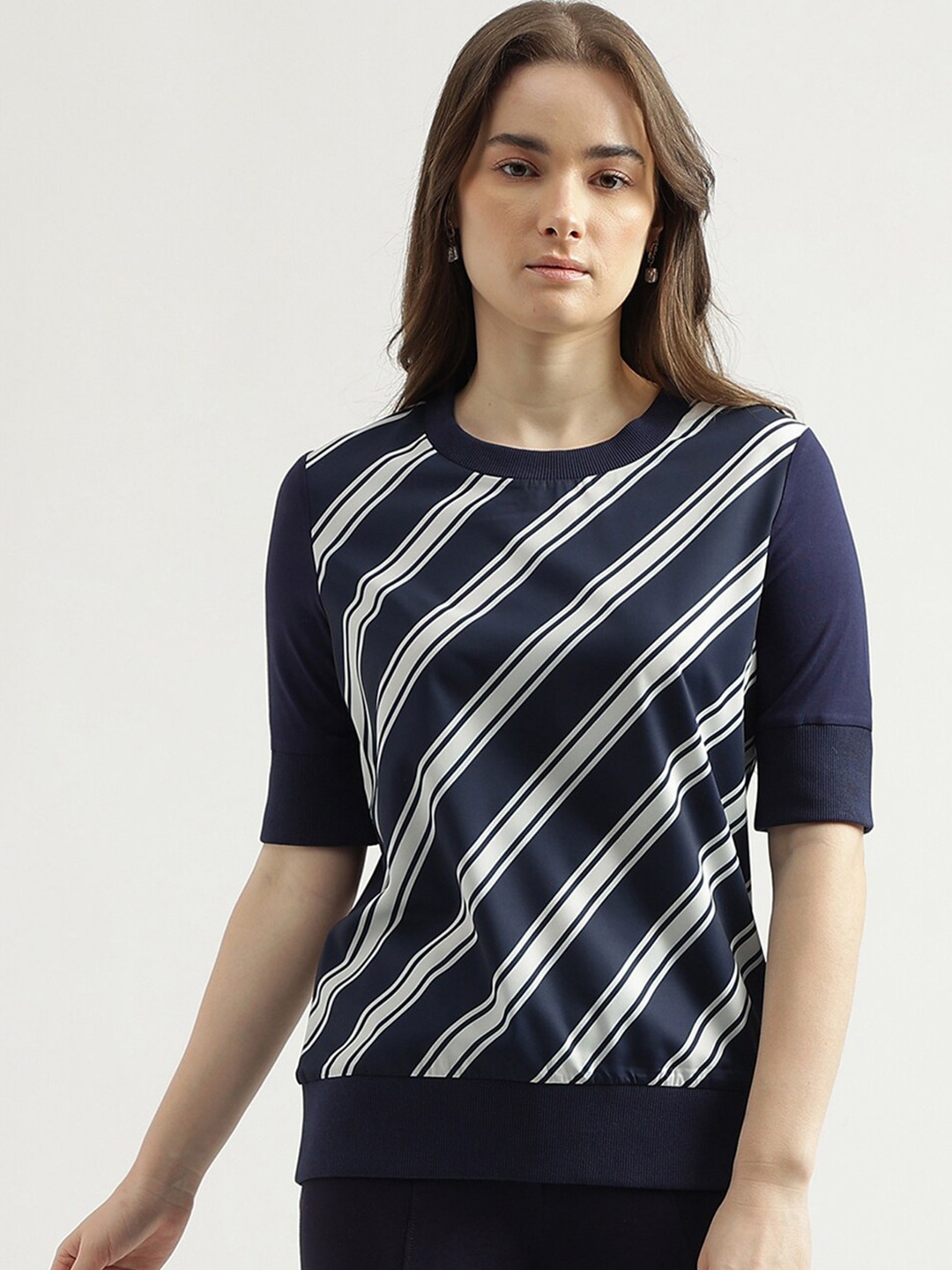 

United Colors of Benetton Striped Round Neck Top, Navy blue