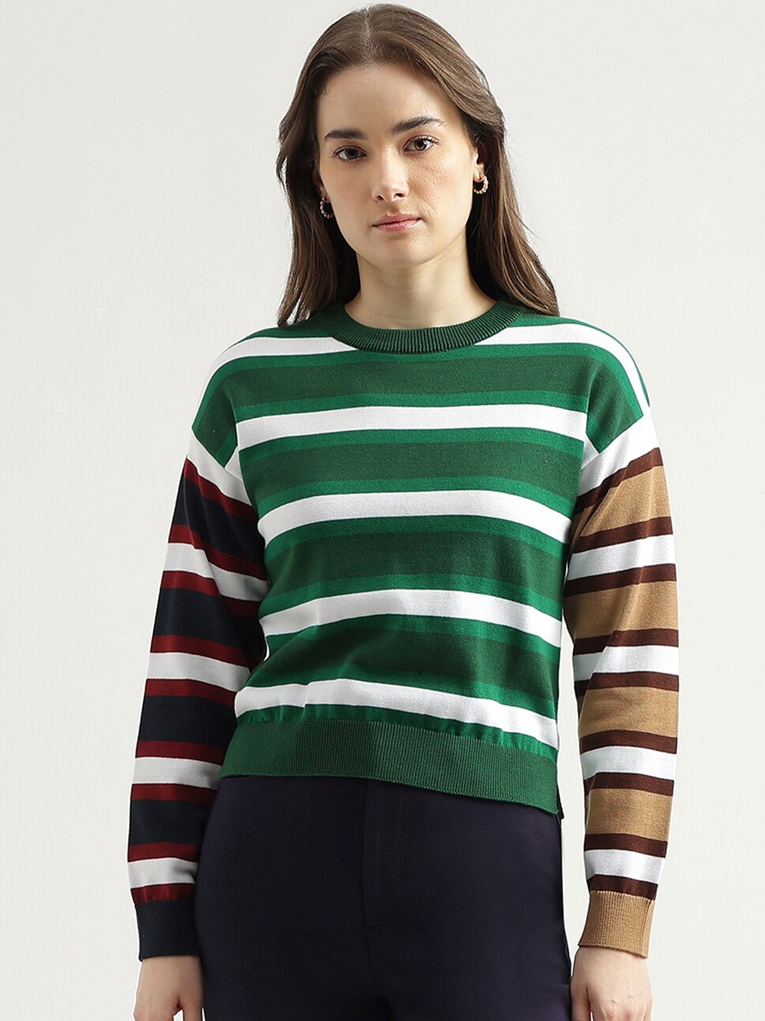 

United Colors of Benetton Striped Cotton Pullover, Green