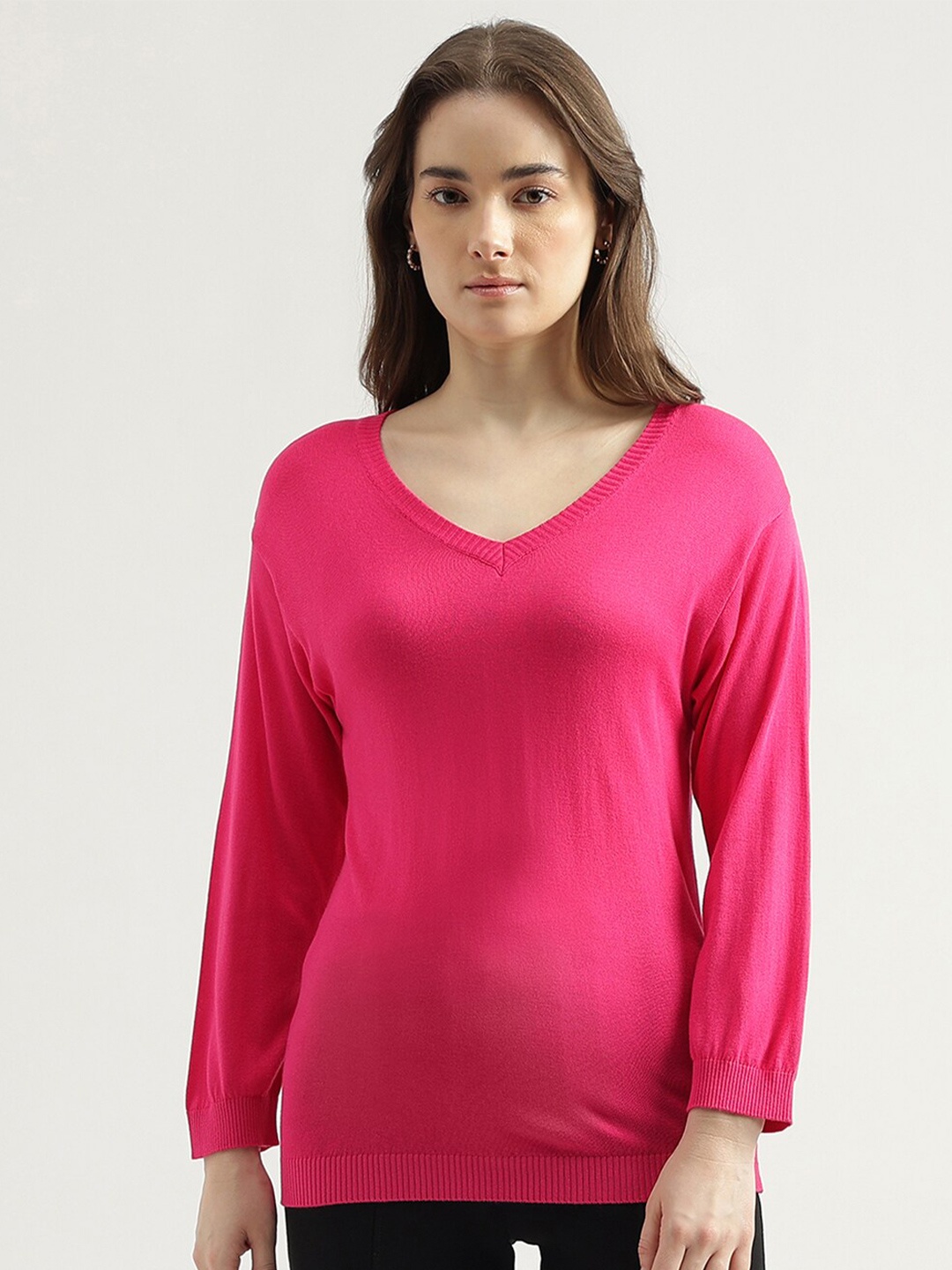 

United Colors of Benetton V-Neck Long Sleeves Pullover, Fuchsia