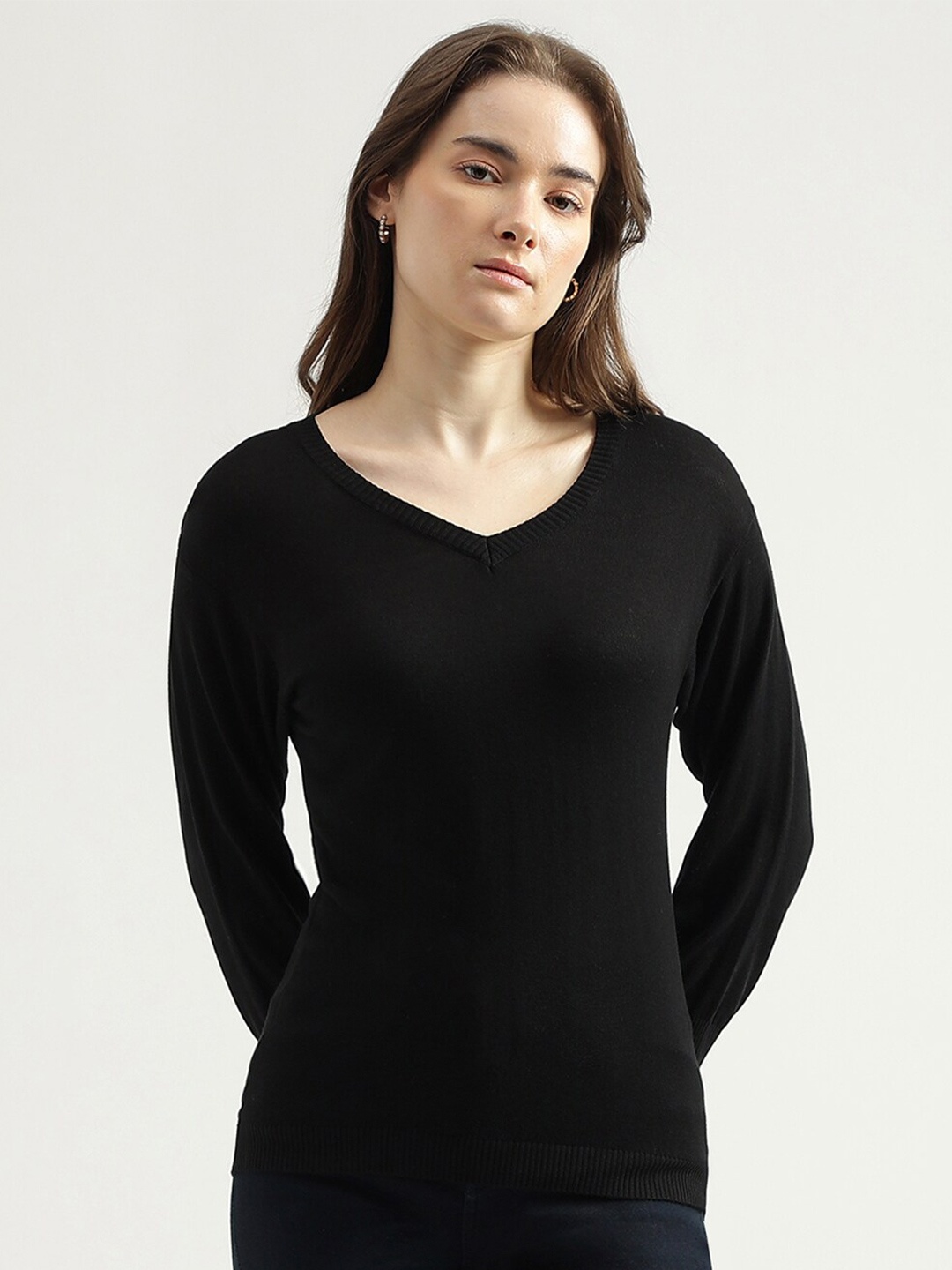 

United Colors of Benetton V-Neck Long Sleeves Pullover, Black