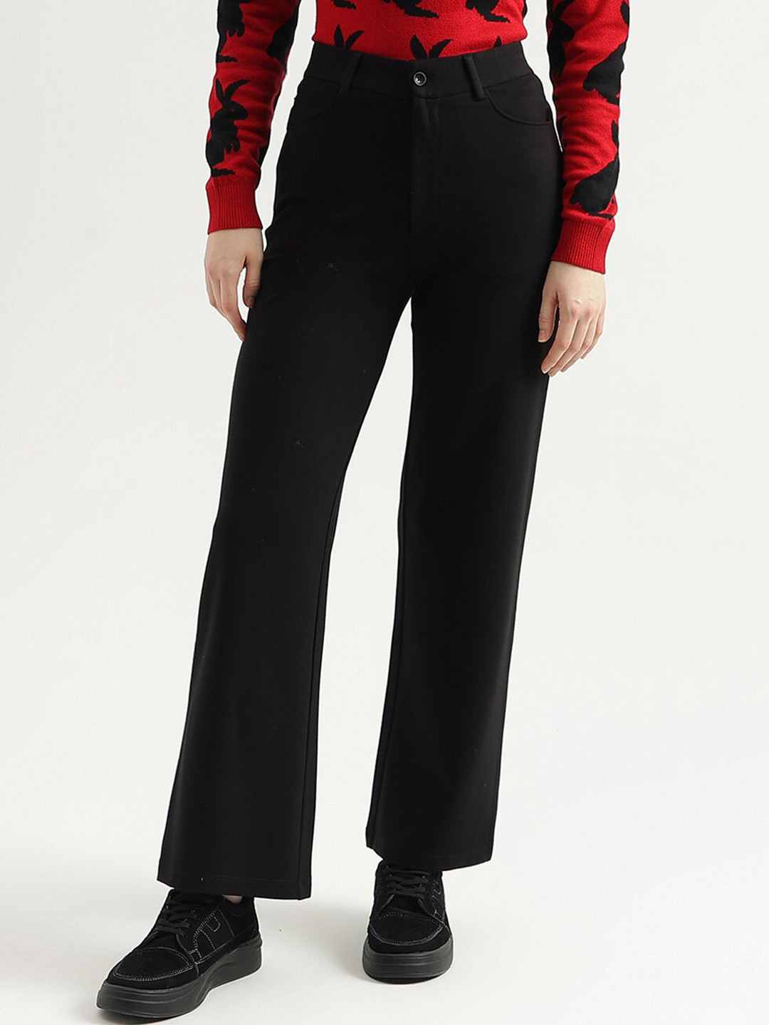 

United Colors of Benetton Women High-Rise Parallel Trousers, Blue